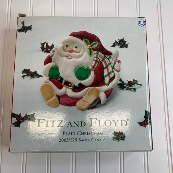 Fitz and Floyd Plaid Christmas Santa Canape Plate - Picture 3 of 7